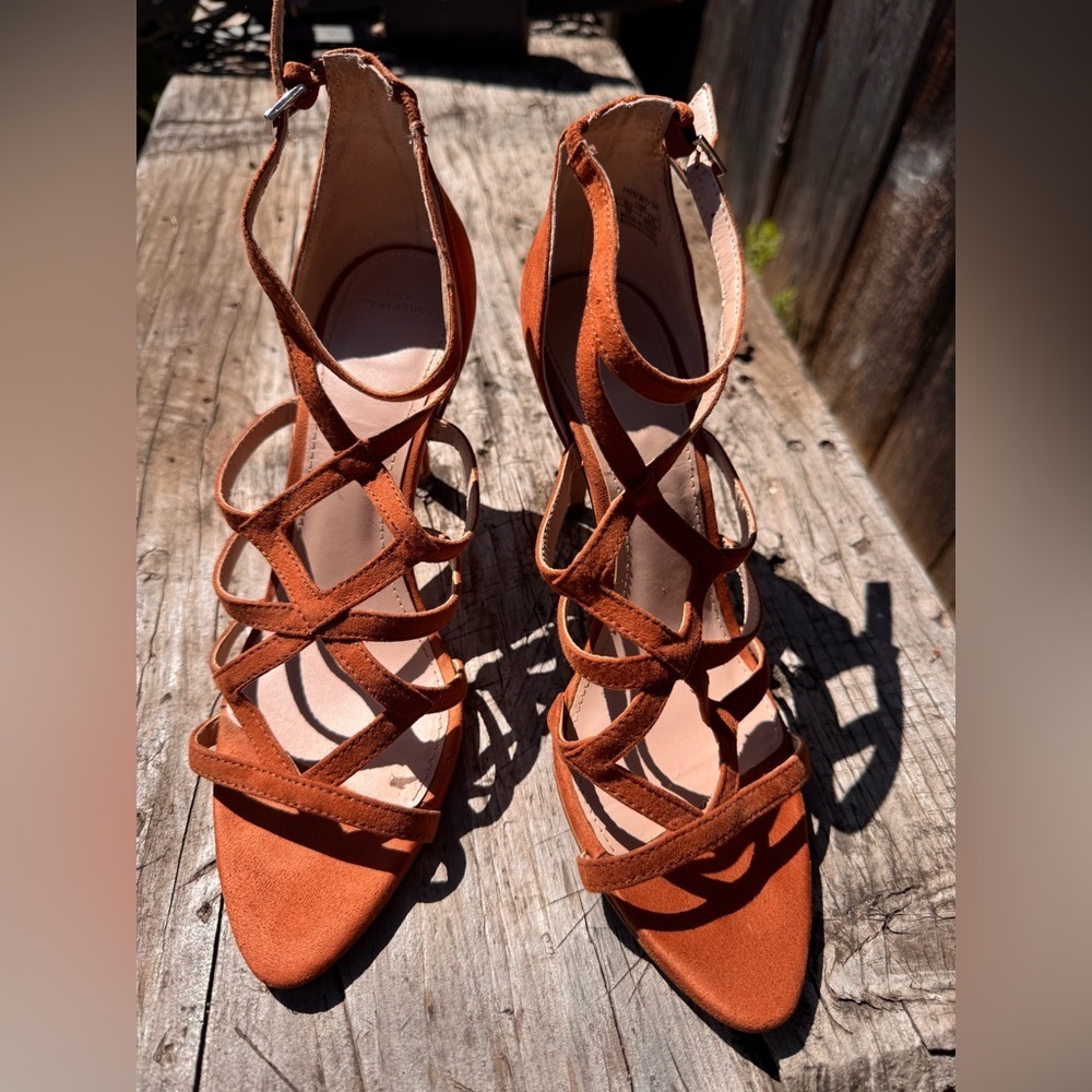 Zara Trafaluc Elegant Tan Strappy Heels, Size 39(8.5)